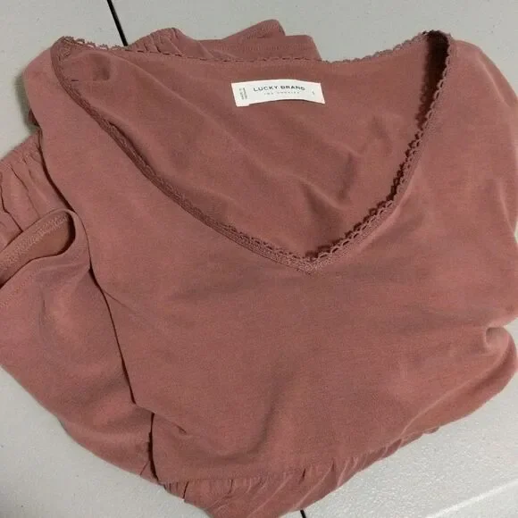 NWT Lucky Brand Sandwash Tiered Tunic v-neck long sleeve 7W66463 size Small - Picture 9 of 11